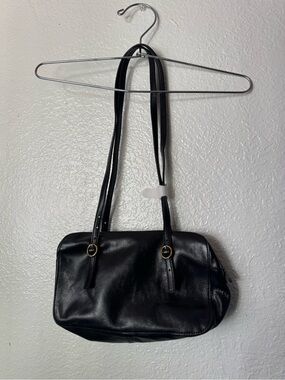 Madewell Black Leather Shoulder Bag with Gold Buckle Accents